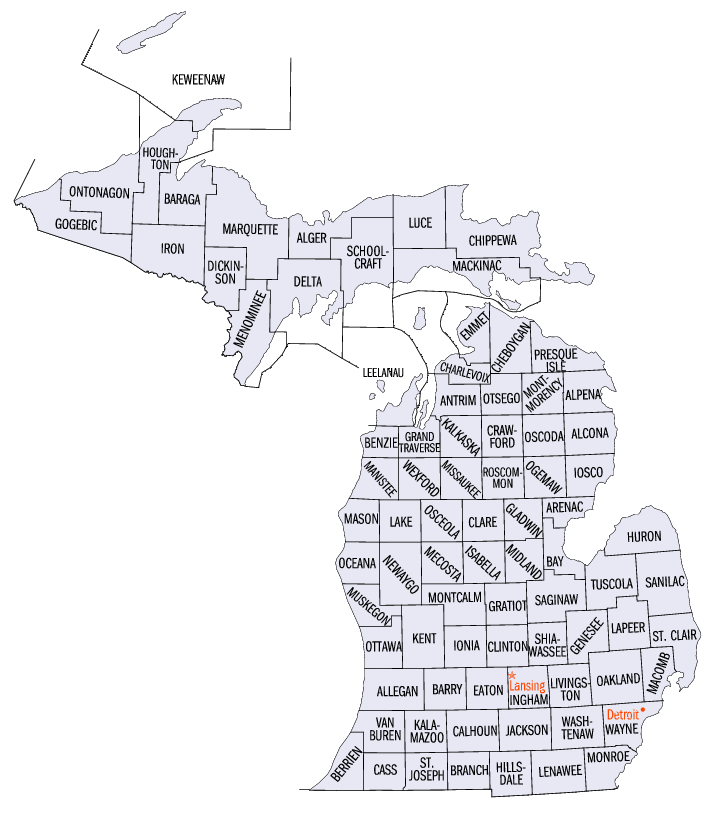 Michigan county map (Census)