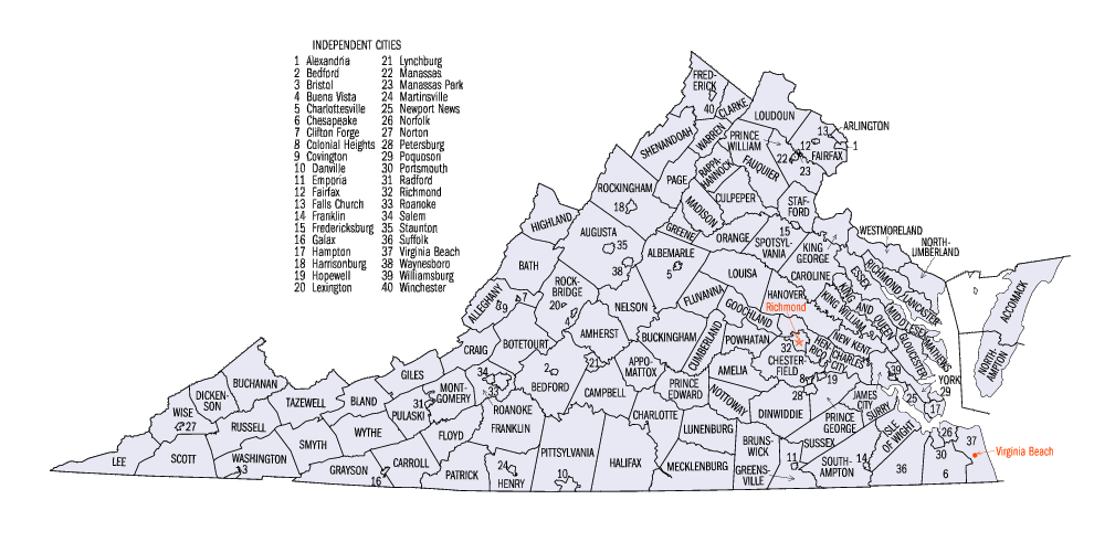 Virginia county map