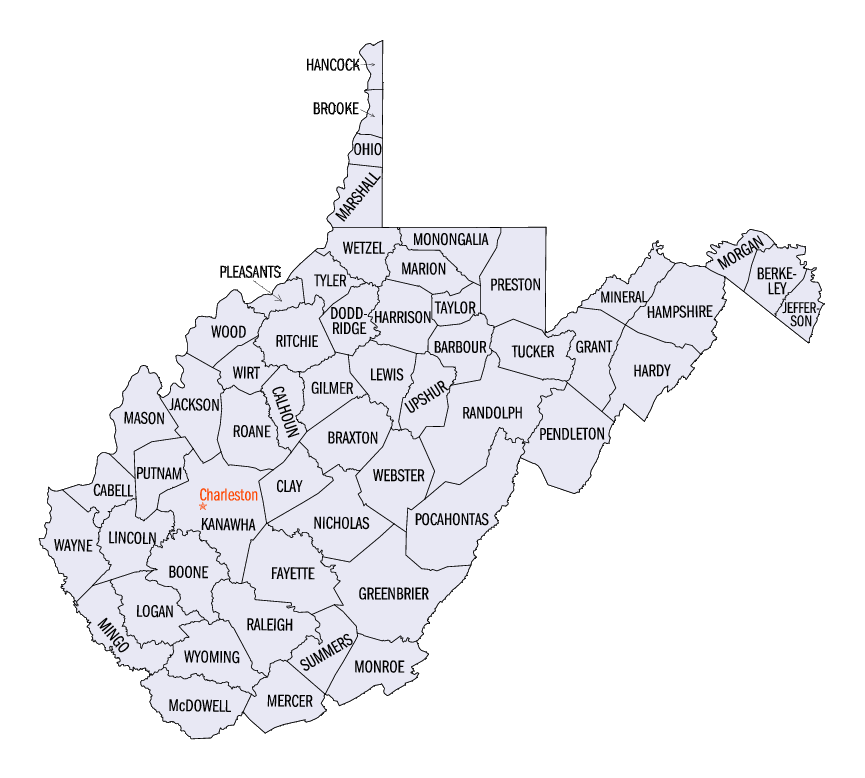 West Virginia county map
